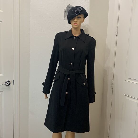 Worthington Works Stretch Separates Size 8 Silver Button Front Black Trench Coat - Picture 3 of 15